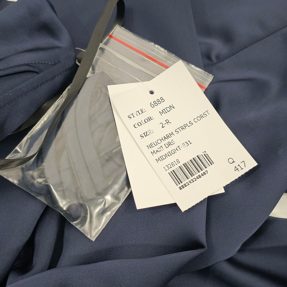 After Six Blue Satin Corset Draped Column Skirt Formal Maxi Dress Size 2R NWT - Picture 11 of 15
